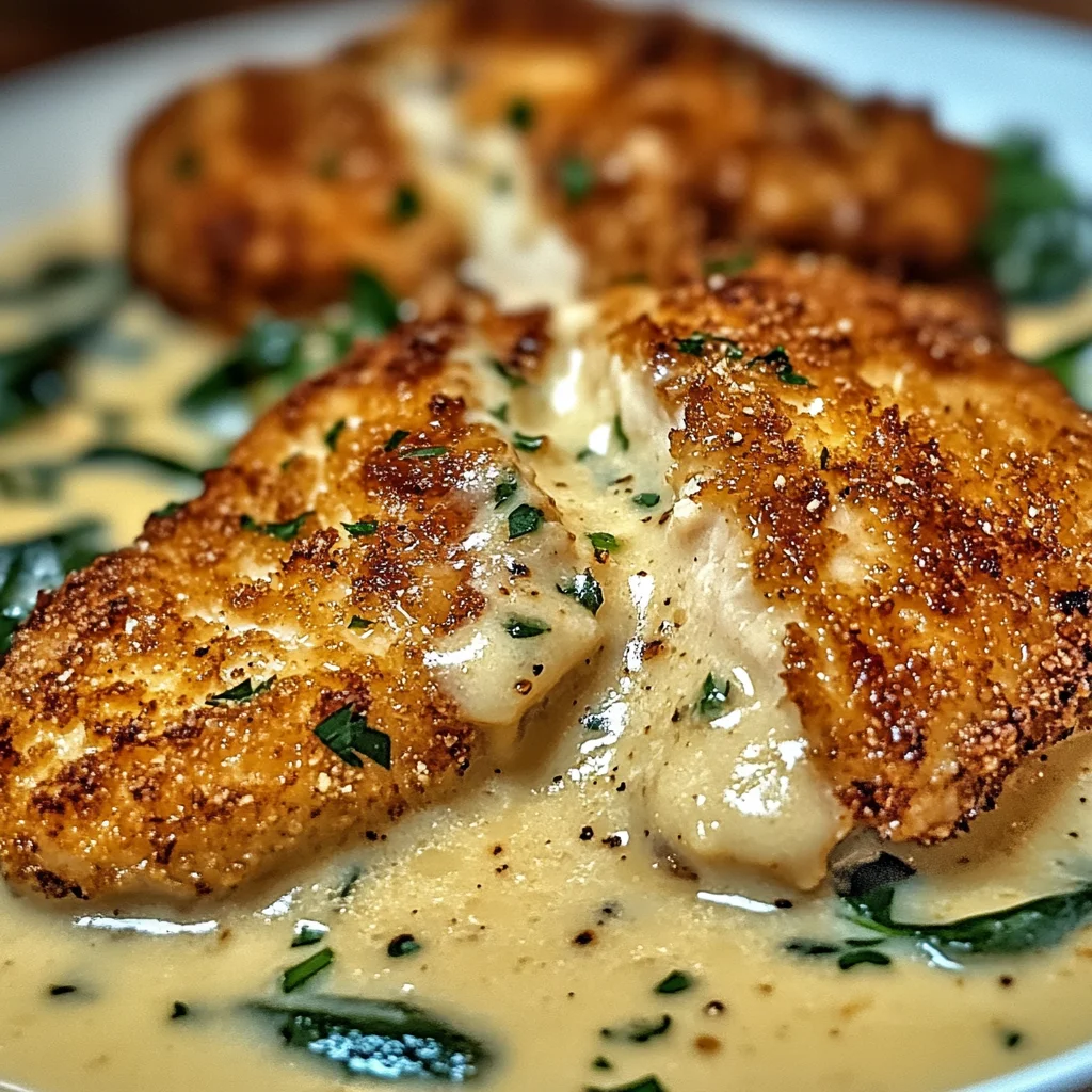 Crispy Parmesan Chicken with a Rich Garlic Sauce - Easy Dinner Idea