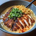 Fiery Chicken Ramen with Creamy Garlic Sauce