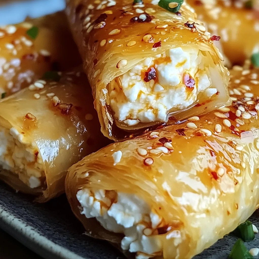 Oven Fried Feta Rolls with Chili Honey