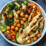 Roasted Veggie Chickpea Bowls with Maple Dijon Tahini Dressing