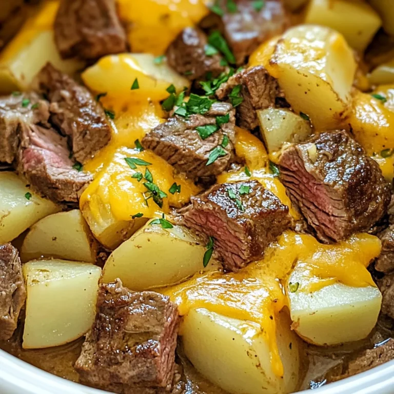 Slow Cooker Steak and Cheddar Potato Casserole