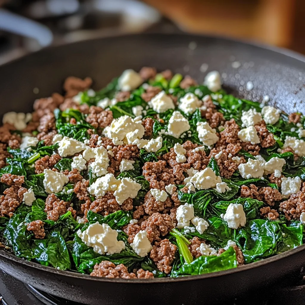 Ground Beef and Spinach Skillet with Feta