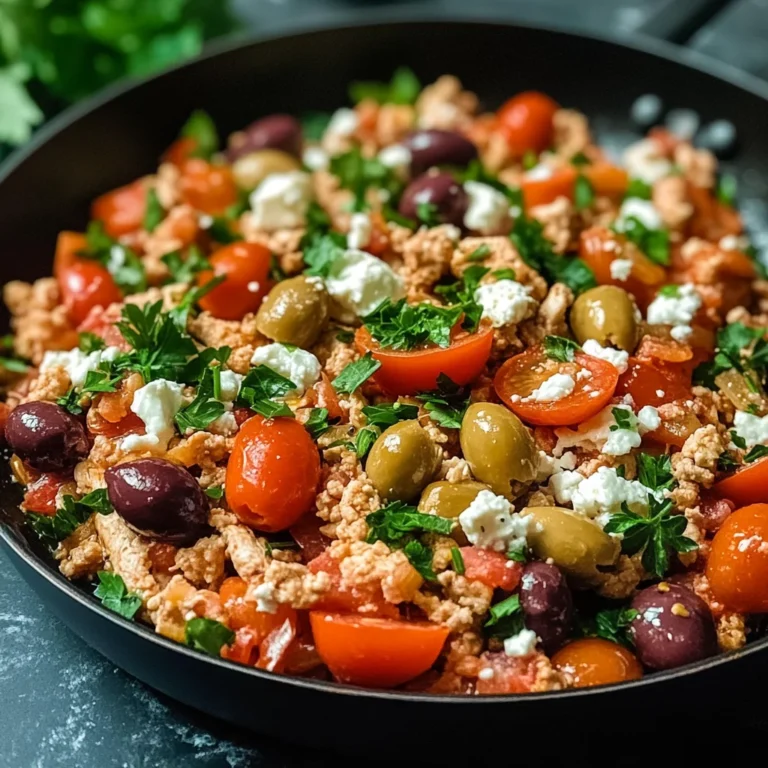 Mediterranean Keto Ground Chicken Skillet with Olives and Feta