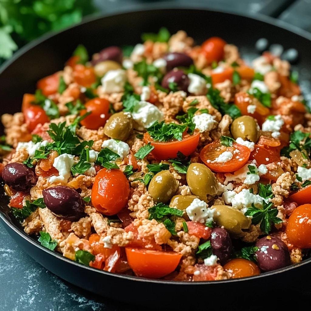Mediterranean Keto Ground Chicken Skillet with Olives and Feta