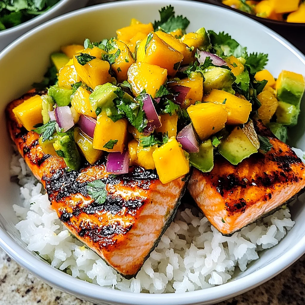 BBQ Salmon Bowls with Mango Avocado Salsa