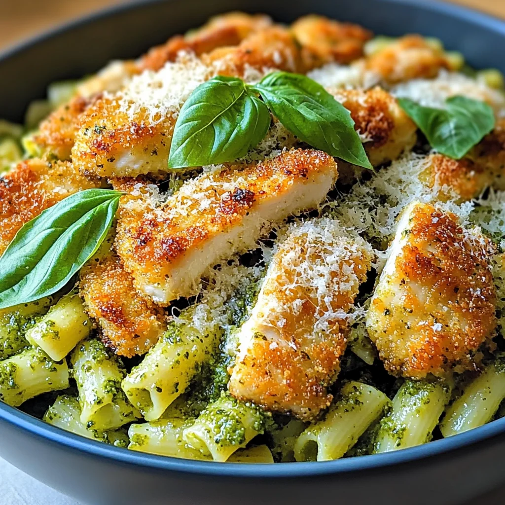 Pesto Pasta with Crispy Parmesan Chicken